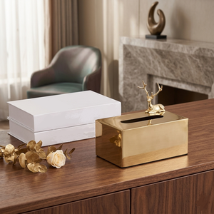 Boîte à mouchoirs élégante dorée pour salon, distributeur de mouchoirs de bureau en métal haut de gamme avec ornement cerf - Product Image 3