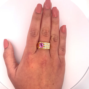 Women's 18K <b>Gold</b> Plated Alloy Wedding Band <b>Ring</b> with Pink Cubic Zirconia Channel <b>Set</b> Diamonds IGI Certified Party Jewelry Gift - Product Image 2
