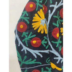 Hand Embroidered <b>Velvet</b> Cotton <b>Jacket</b> <b>Women</b> Mandarin Collar Full Sleeve Winter Bohemian Eye Pattern Open Front Coat - Product Image 3
