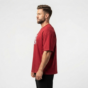 Camiseta de algodón roja de manga corta para hombre con estampado de letras, cuello redondo, corte regular, informal, básica, cuello redondo, cuello en V - Product Image 3