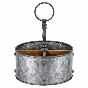 Factory Direct Galvanized Metal Cutlery Holder with Central Handle <b>Kitchen</b> Utensil Storage <b>Caddy</b> Vintage 3-Compartment Flatware - Product Image 1