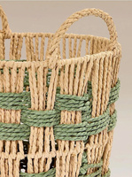 Panier en corde de papier vert tressé fait main, organisateur de rangement décoratif pour la maison, panier à jouets, panier à linge, accessoires de salle de bain