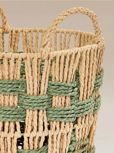 Panier en corde de papier vert tressé fait main, organisateur de rangement décoratif pour la maison, panier à jouets, panier à linge, accessoires de salle de bain - Product Image 4