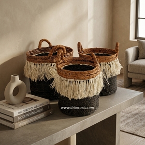 Ensemble de 3 paniers de rangement multifonctionnels en banane tressée écologiques – Paniers à linge élégants pour la décoration intérieure et l'usage végétal - Product Image 5