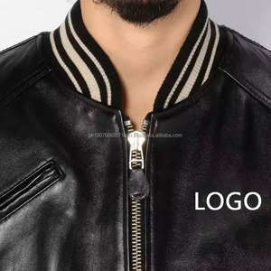 Veste bomber en cuir PU noir brodée de haute qualité, design personnalisé OEM, veste zippée pour hommes, veste de baseball pour hommes - Product Image 6