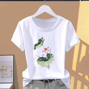 Nouveau T-shirt décontracté à manches courtes pour femme, imprimé papillon, tendance 2026, en coton - Product Image 3