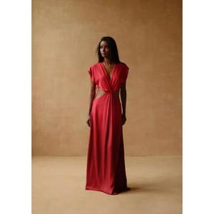 Robe longue élégante rouge à col en V profond et découpes pour femme, sans manches, pour soirée, robe de soirée, mode estivale - Product Image 1