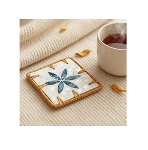 Rattan Mother Of Pearl Coaster <b>Placemat</b> Decorative Coaster Mats Woven Coaster - Product Image 2