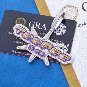 Colgante Personalizado Iced Out Teepee Co con Diamante Moissanita y Esmalte Morado, Joyería de Declaración Estilo Hip Hop - Product Image 1