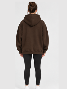 Custom 100% Cotton Premium Heavyweight Oversized Brown Graphic Hoodie Winter Warm Fleece Drop Shoulder Pullover Sweatshirt - Product Image 4
