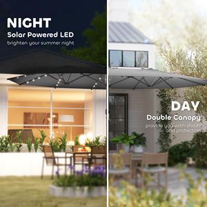 Ombrellone da Giardino Bifacciale con Luci Solari a LED, Ombrellone da Esterno Grigio per Patio, Riparo Solare - Product Image 4