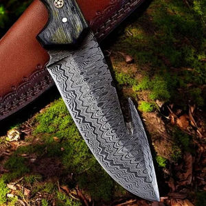 Couteau à dépecer en acier Damas, lame tranchante, couteau à dépecer Damas, outil de survie et de chasse, lame courbée en acier Damas - Product Image 6