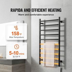 Scaldasalviette da Parete a 10 Barre, Impermeabile IPX5, con Display LED e Timer, Finitura Spazzolata per Bagno - Product Image 1