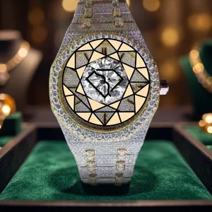 Round <b>Case</b> Lab Diamond Stainless Steel 46mm Full Pave Iced Out Quartz <b>Watch</b> Custom Hip Hop Waterproof Roman Numeral Dial - Product Image 2