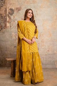 Conjunto de Kurti y Falda de Algodón Amarillo para Mujer con Rayas Diagonales y Dupatta, Estilo Tradicional Holgado, Largo hasta el Suelo, Ropa Casual - Product Image 5
