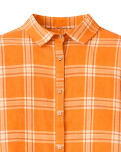Vestido Camisero Largo a Cuadros Naranja para Mujer, Estilo Casual, con Botones, Manga Larga, Personalizable, Venta al Por Mayor - Product Image 3