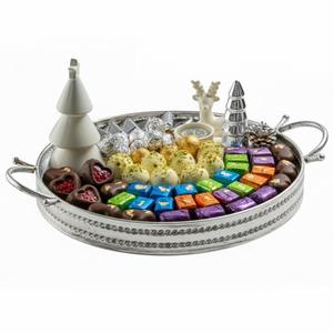 Bandeja de Servicio Metálica de Primera Calidad con Acabado Plateado, Bandeja Decorativa Vintage para Servir Chocolates, para el Hogar y Restaurantes, en Oferta - Product Image 1