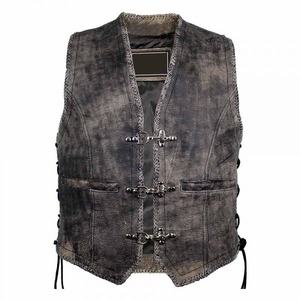 Gilet en cuir gris vieilli vintage pour homme, style gothique steampunk, sans manches, avec boucles sur le devant, pour motard, personnalisable, fourniture OEM - Product Image 4