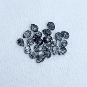 Piedras preciosas sueltas con forma de pera de Cuarzo rutilado negro Natural de 5mm x 7mm de grado AAA certificado, cabujones a granel pulidos para joyería - Product Image 2