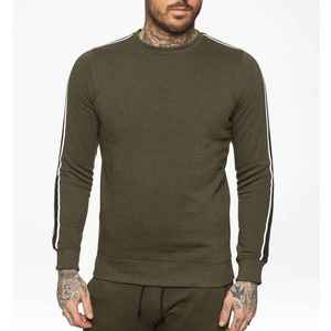Suéter de Punto para Hombre, Cuello Redondo, Color Verde Oliva, Corte Ajustado, Estilo Casual para Otoño, con Mangas con Rayas Blancas - Product Image 5