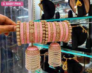 Indian Bridal Kundan <b>Bangles</b> <b>Set</b> Green Beaded Alloy Gold Plated Wedding Jewellery Traditional Handmade Chooda - Product Image 4
