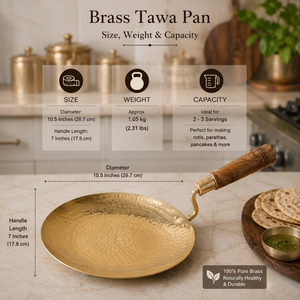 Hammered Brass Frying Pan Wooden Handle Handcrafted Brass Skillet Traditional Indian Cookware Brass Tawa Rustic Kitchen Decor - Product Image 5