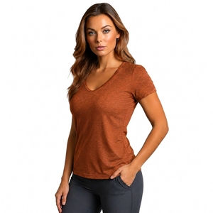 Camiseta Moderna para Mujer con Cuello en V, Corte Regular, Algodón Suave, Estilo Casual para Uso Diario, Secado Rápido y Transpirable - Product Image 4