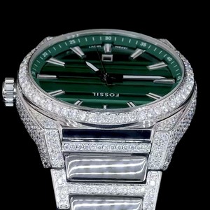 Montre unisexe de luxe avec diamants naturels, boîtier en acier inoxydable, cadran en verre bleu, mouvement mécanique automatique ETA, réserve de marche, 38 mm - Product Image 6