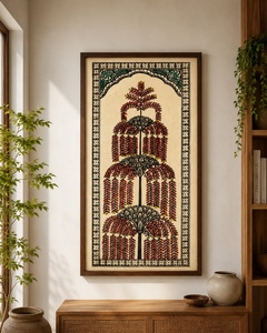 Cadre d'art mural traditionnel fait main |   Peinture florale ethnique pour la décoration de la maison |   Œuvre d'art encadrée en bois vintage - Product Image 3
