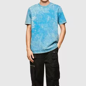 Camiseta de Algodón Tie Dye para Hombre, Manga Corta, Cuello Redondo, Corte Regular, Estilo Casual, Tejido Jersey, Diseño Sólido Azul - Product Image 4