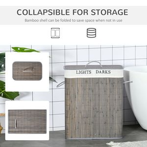 Cesto per Bucato in Bambù da 26,4 Galloni, 2 Scomparti, Pieghevole, Grigio, con Coperchio e Manici, Design Moderno ed Ecologico per Uso in Bagno - Product Image 6