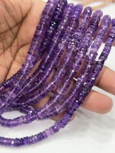 Perles de pierres précieuses de haute qualité pour la fabrication de bijoux, 17 pouces, améthyste rose naturelle, quartz facetté, forme Heishi, taille 7-8 mm - Product Image 2