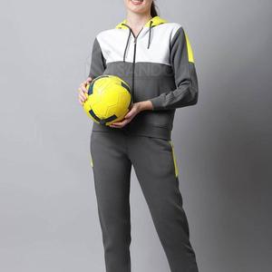 Conjunto Deportivo de 2 Piezas para Mujer, Sudadera con Capucha y Bloques de Color, Manga Larga, Felpa, Corte Regular, Verano, Gris, Amarillo, Blanco, 100% Algodón - Product Image 4