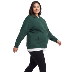 Plus Size 100% Cotton Fleece Maternity Jacket Women Breastfeeding <b>Nursing</b> Jackets Ladies Crew Neck Maternity Hospital Jacket - Product Image 2