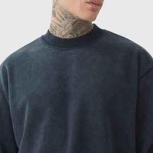 Sweat-shirt à col rond gris foncé pour homme, coupe classique, couleur unie, tricoté, manches longues, 100% coton, style automne - Product Image 4