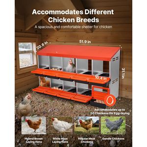 Nidi Metallici Anti-Corrosione per Galline, 10 Scomparti Inclinati, da 30 a 45 Pollici, Gabbie per Animali per Uso Stabile - Product Image 2