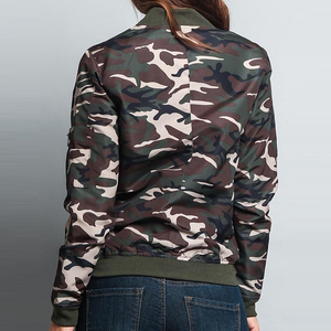 New Custom Logo Women's Lightweight Full <b>Zipper</b> Windproof Streetwear Bomber Jacket in Solid Pattern Polyester/Nylon Front Logo - Product Image 5