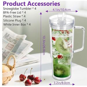 Vaso de Agua de Plástico PC de Doble Pared de 40 oz, Diseño Personalizado, Vaso con Asa Tipo Bola de Nieve - Product Image 3