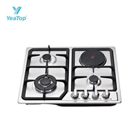 Table de cuisson encastrable à gaz 3 brûleurs plus 1 plaque électrique, plaque de cuisson intégrée en acier inoxydable pour usage domestique en cuisine
