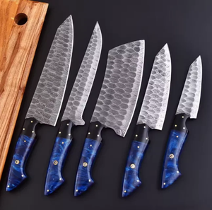 LEGACY BLADES Professional Damascus Chef <b>Knife</b> <b>Set</b> 5-Piece Resin Handle Handmade Razor <b>Sharp</b> Ambidextrous Sustainable <b>Knives</b> - Product Image 5