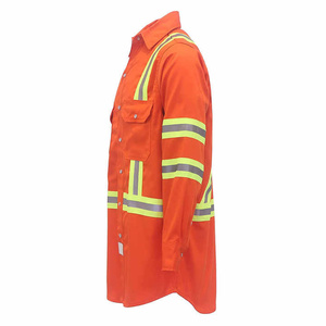 เสื้อทำงานสะท้อนแสงสำหรับผู้ชาย แขนยาว สีส้ม แถบสีเหลืองเงิน ผลิตจากโพลีเอสเตอร์ - Product Image 2