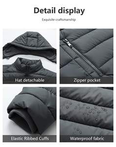 เสื้อแจ็คเก็ตพัฟเฟอร์ผู้ชายแบบมีฮู้ด น้ำหนักเบา ออกแบบตามสั่ง OEM ขายดี ผลิตจากโพลีเอสเตอร์ไนลอน 100% สำหรับฤดูหนาว - Product Image 5