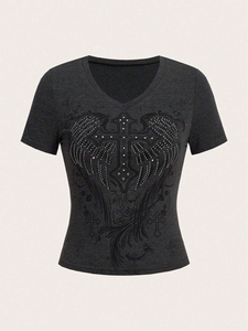 Camiseta de Mujer con Pedrería, Diseño Personalizado, Corte Ajustado, Camisetas con Pedrería para Mujer, Ropa Casual de Alto Rendimiento - Product Image 2
