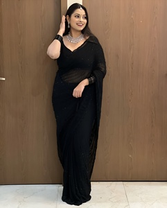 Hermoso Sari de Georgette Sintético con Corte Khatli y Trabajo Artesanal, Incluye Blusa de Georgette Sintético con Trabajo Artesanal Khatli y Detalles de Diamantes Hechos a Mano - Product Image 1