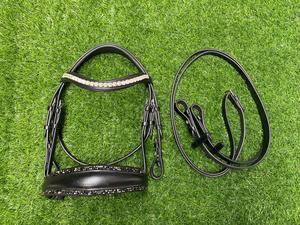 Bridon en cuir noir avec accents en cristal, têtière rembourrée pour cheval miniature, équipement équestre - Product Image 5