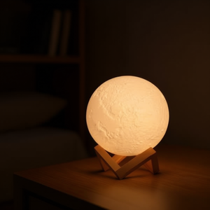 Moon Lamp Humidifier 3D LED Night <b>Light</b> With Wooden Stand For Bedroom Desk Decoration - Product Image 3