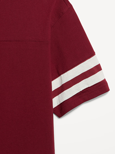 เสื้อยืดแขนลายสปอร์ตสไตล์เรโทรสำหรับผู้ชาย ผ้าฝ้ายพรีเมียม แฟชั่นลำลอง สกรีนโลโก้ได้ แรงบันดาลใจจากเสื้อผ้ากีฬา แขนเสื้อตัดสี - Product Image 5