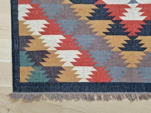 Alfombra Kilim Hecha a Mano con Patrón Geométrico, Tejido Plano de Lana y Acrílico, Rectangular, Reversible, con Base de Yute, para Pasillo - Product Image 3