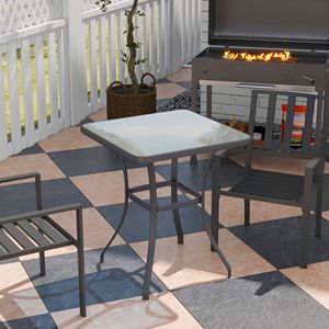 Tavolo Bistrot Quadrato con Piano in Vetro Temperato 33, Tavolo Pieghevole da Giardino per Esterni in Ferro per Set di Mobili da Patio - Product Image 2