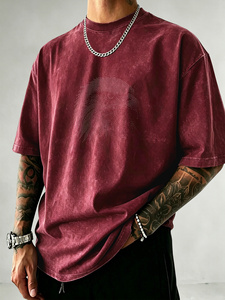 Camiseta de Moda Urbana con Efecto Lavado para Hombre, Estilo Relajado para Uso Diario, Manga Corta, Ropa Casual Moderna Esencial - Product Image 1